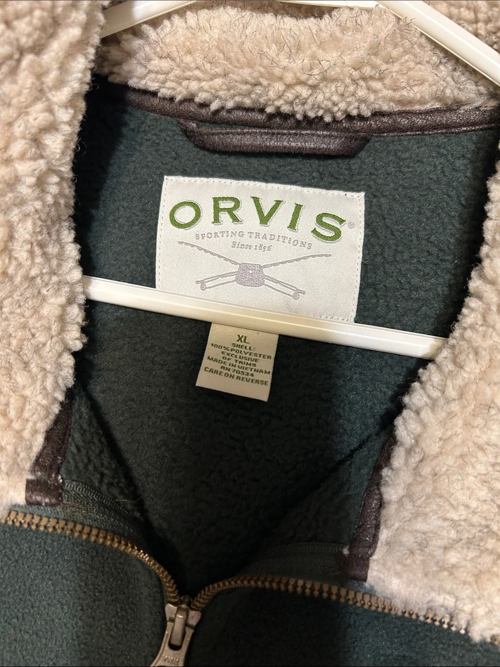 Orvis Green Fleece Jacket with Sherpa Collar
